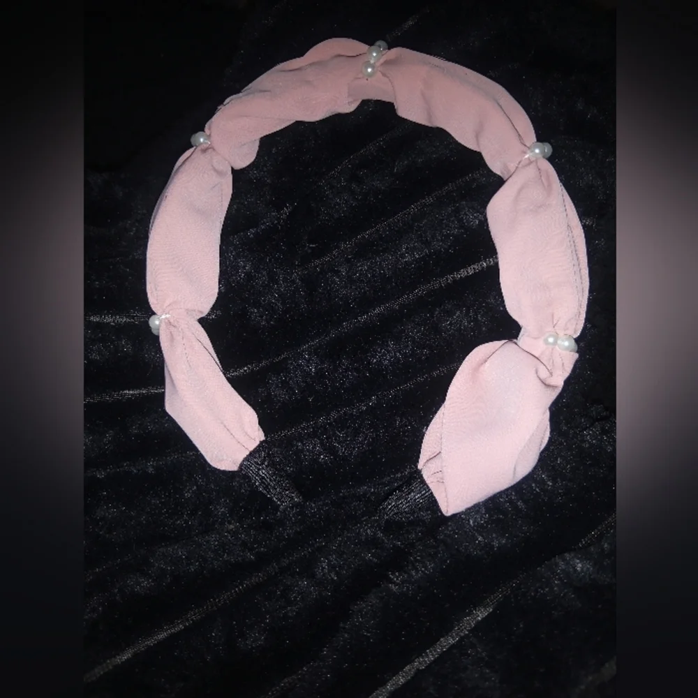 Dusty Rose Chiffon And Small Pearl Wide Bubble Headband